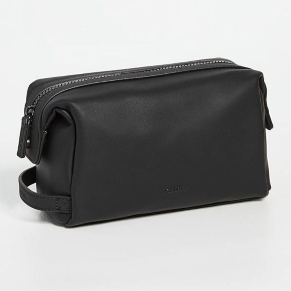 CALPAK Hue Toiletry Bag Faux Leather Black Travel Pouch